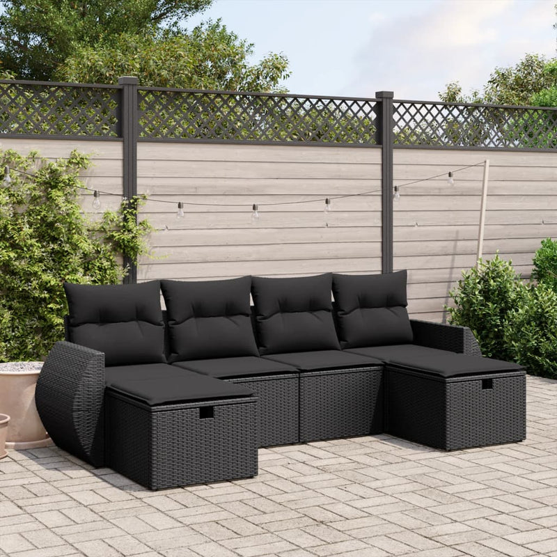 6 Piece Garden Sofa Set with Cushions Black Poly Rattan Payday Deals