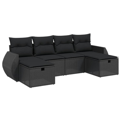 6 Piece Garden Sofa Set with Cushions Black Poly Rattan Payday Deals