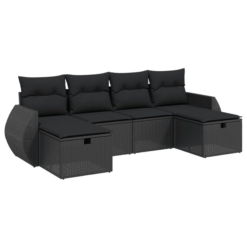 6 Piece Garden Sofa Set with Cushions Black Poly Rattan Payday Deals