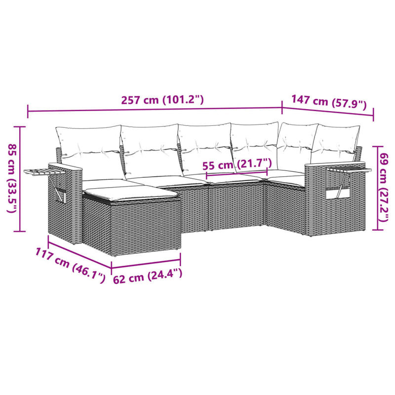 6 Piece Garden Sofa Set with Cushions Black Poly Rattan Payday Deals