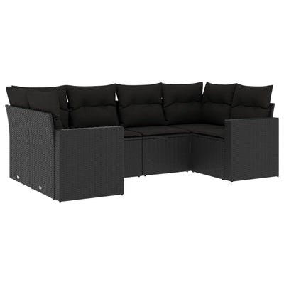6 Piece Garden Sofa Set with Cushions Black Poly Rattan Payday Deals