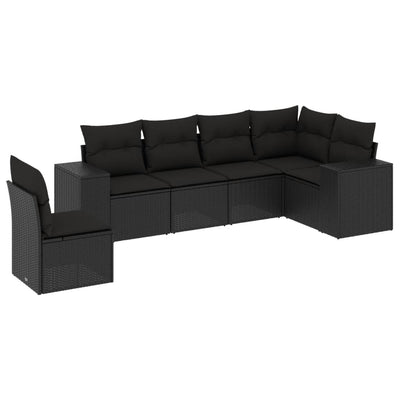 6 Piece Garden Sofa Set with Cushions Black Poly Rattan Payday Deals