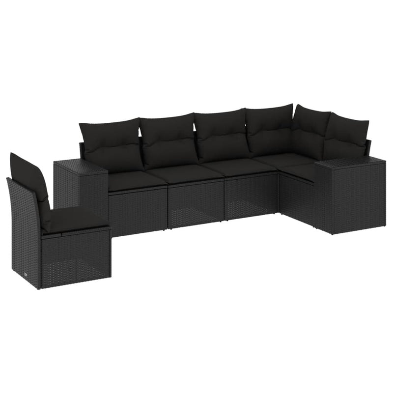 6 Piece Garden Sofa Set with Cushions Black Poly Rattan Payday Deals