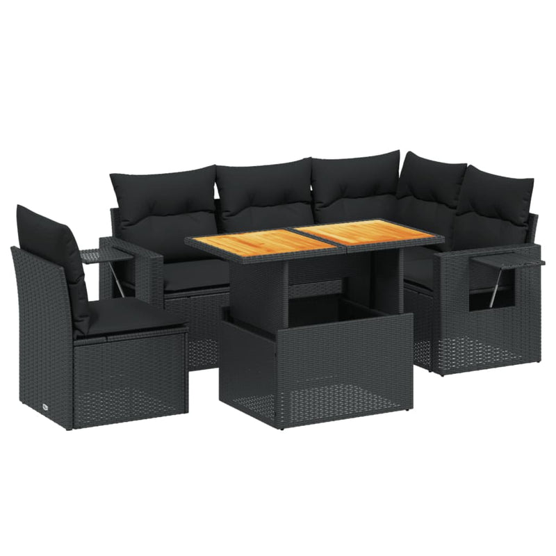 6 Piece Garden Sofa Set with Cushions Black Poly Rattan Payday Deals