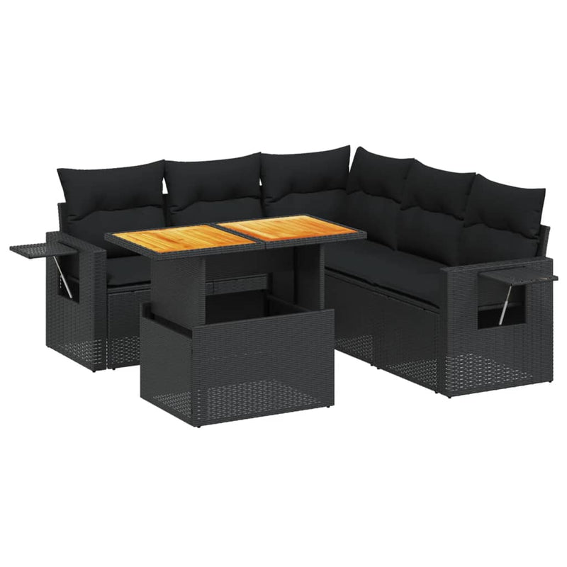 6 Piece Garden Sofa Set with Cushions Black Poly Rattan Payday Deals