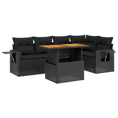 6 Piece Garden Sofa Set with Cushions Black Poly Rattan Payday Deals