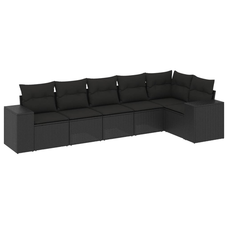 6 Piece Garden Sofa Set with Cushions Black Poly Rattan Payday Deals