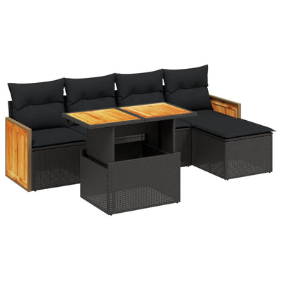 6 Piece Garden Sofa Set with Cushions Black Poly Rattan Payday Deals
