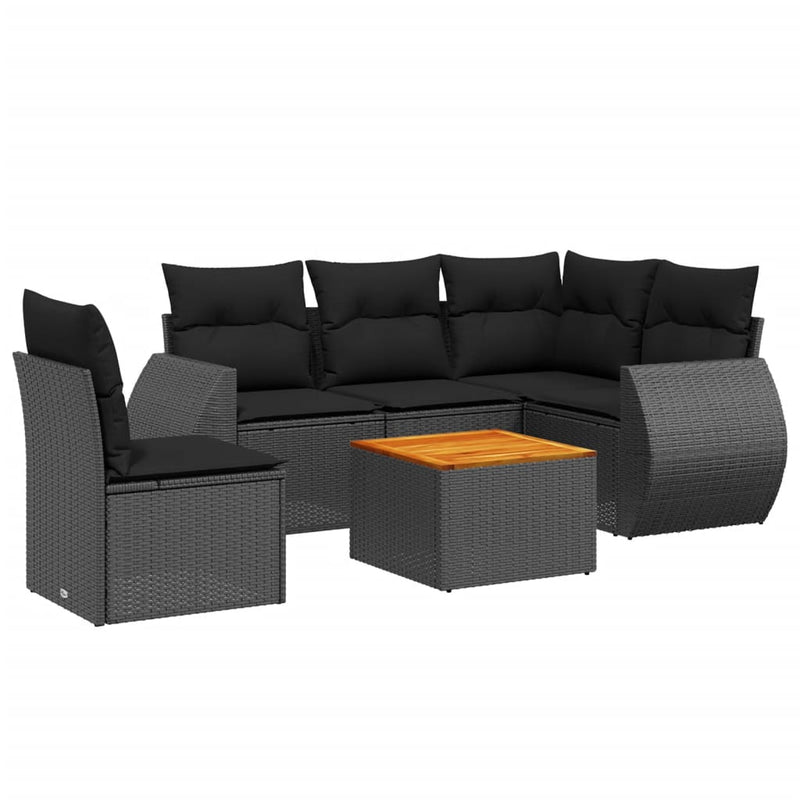 6 Piece Garden Sofa Set with Cushions Black Poly Rattan Payday Deals
