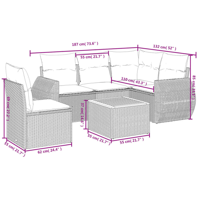 6 Piece Garden Sofa Set with Cushions Black Poly Rattan Payday Deals