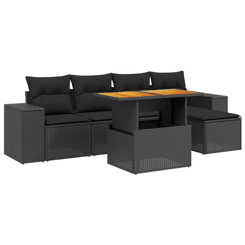 6 Piece Garden Sofa Set with Cushions Black Poly Rattan Payday Deals