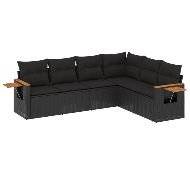 6 Piece Garden Sofa Set with Cushions Black Poly Rattan Payday Deals