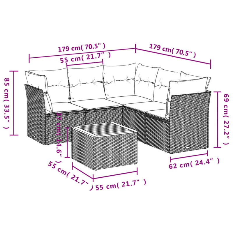 6 Piece Garden Sofa Set with Cushions Black Poly Rattan Payday Deals