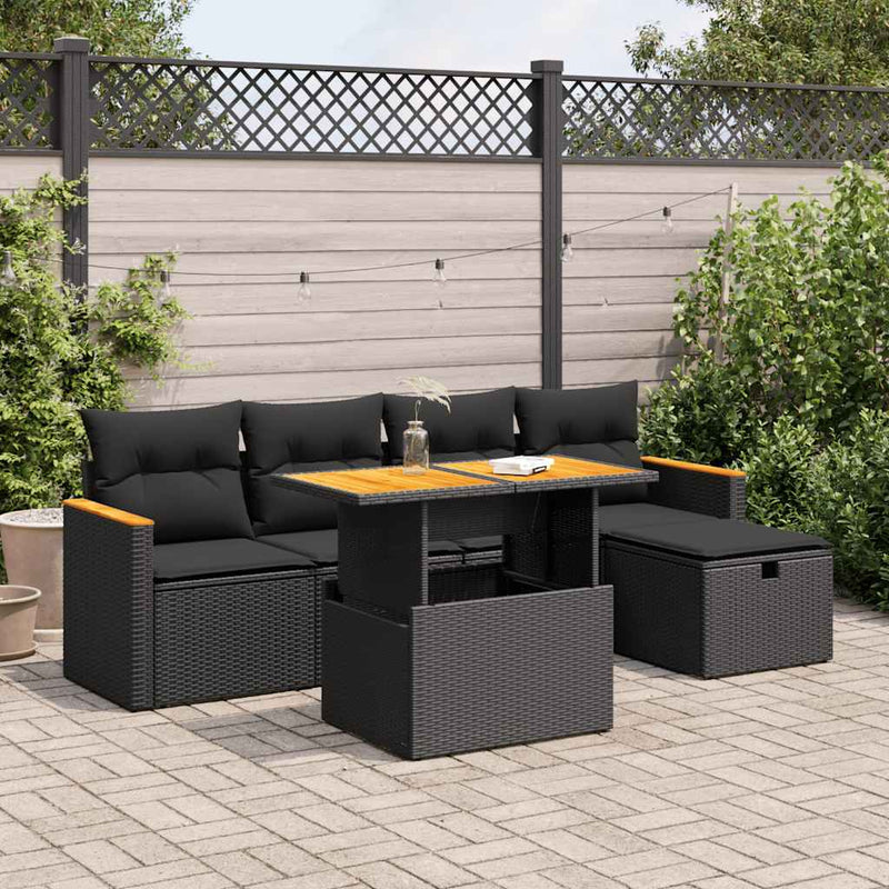 6 Piece Garden Sofa Set with Cushions Black Poly Rattan Payday Deals