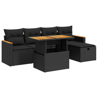 6 Piece Garden Sofa Set with Cushions Black Poly Rattan Payday Deals