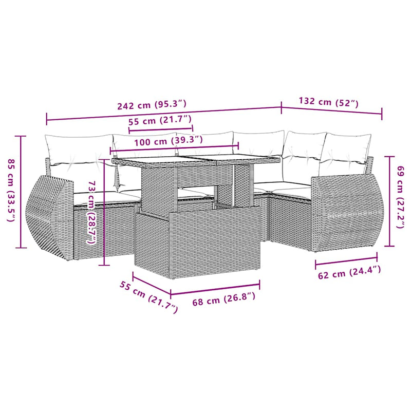 6 Piece Garden Sofa Set with Cushions Black Poly Rattan Payday Deals