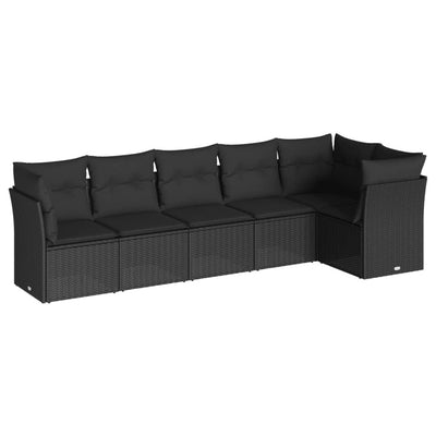 6 Piece Garden Sofa Set with Cushions Black Poly Rattan Payday Deals
