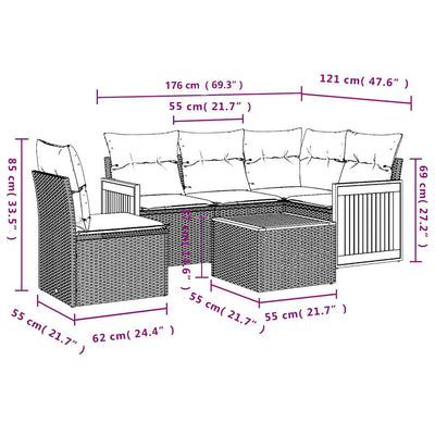 6 Piece Garden Sofa Set with Cushions Black Poly Rattan Payday Deals