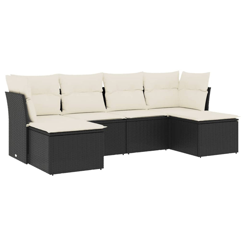 6 Piece Garden Sofa Set with Cushions Black Poly Rattan Payday Deals