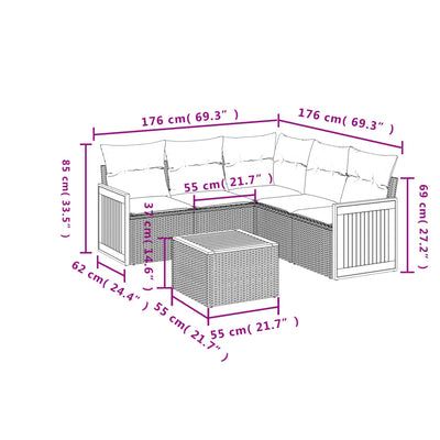 6 Piece Garden Sofa Set with Cushions Black Poly Rattan Payday Deals