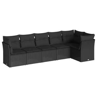 6 Piece Garden Sofa Set with Cushions Black Poly Rattan Payday Deals