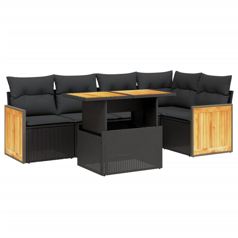 6 Piece Garden Sofa Set with Cushions Black Poly Rattan Payday Deals