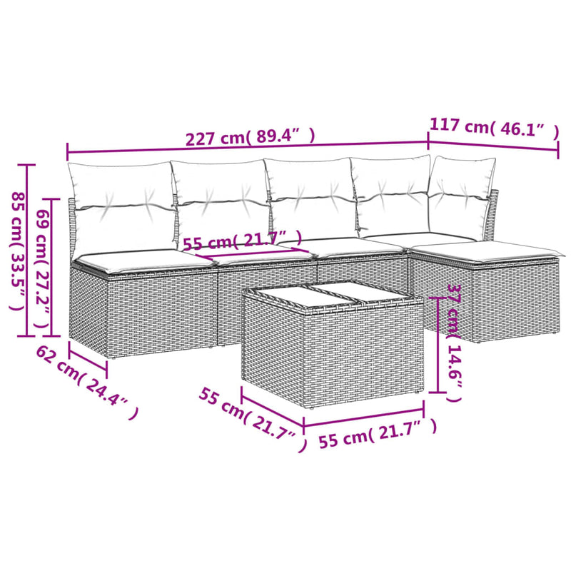6 Piece Garden Sofa Set with Cushions Black Poly Rattan Payday Deals