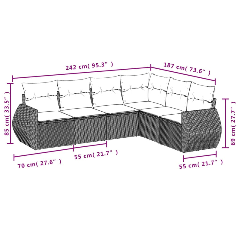 6 Piece Garden Sofa Set with Cushions Black Poly Rattan Payday Deals