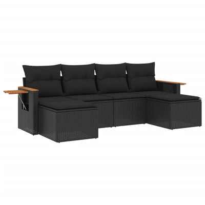 6 Piece Garden Sofa Set with Cushions Black Poly Rattan Payday Deals