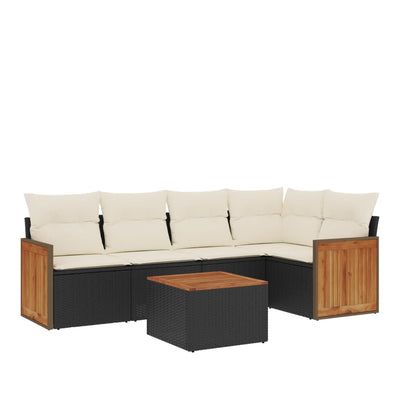 6 Piece Garden Sofa Set with Cushions Black Poly Rattan Payday Deals
