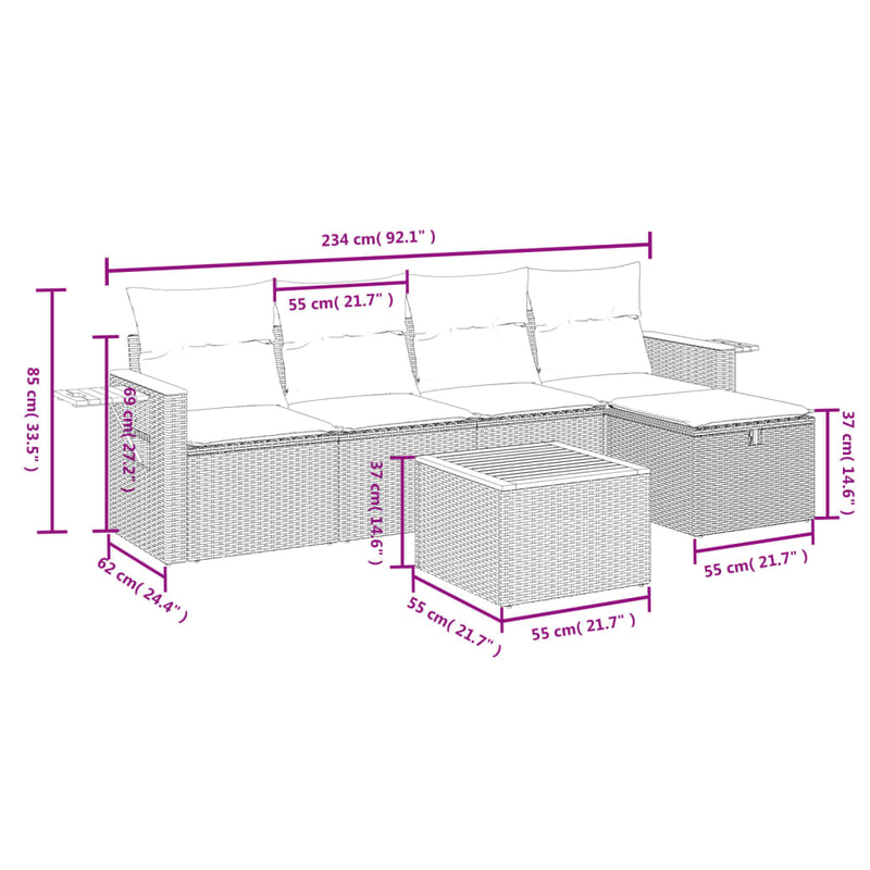 6 Piece Garden Sofa Set with Cushions Black Poly Rattan Payday Deals