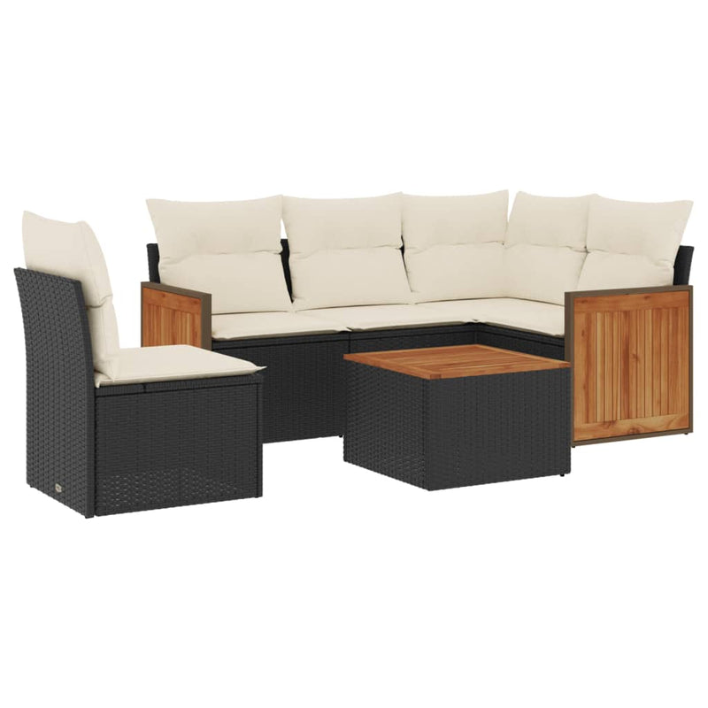 6 Piece Garden Sofa Set with Cushions Black Poly Rattan Payday Deals