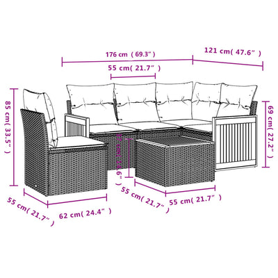 6 Piece Garden Sofa Set with Cushions Black Poly Rattan Payday Deals
