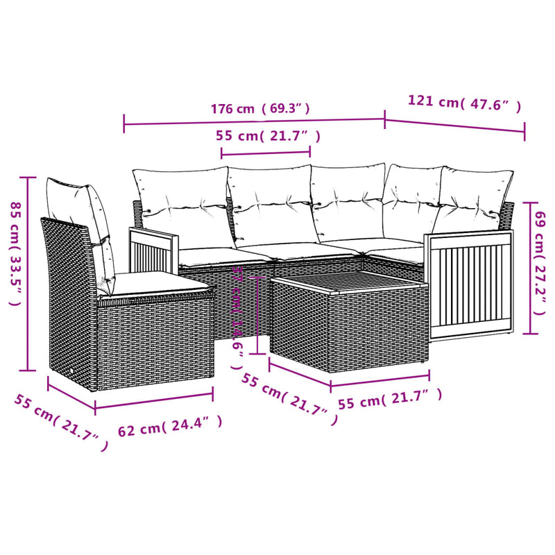 6 Piece Garden Sofa Set with Cushions Black Poly Rattan Payday Deals