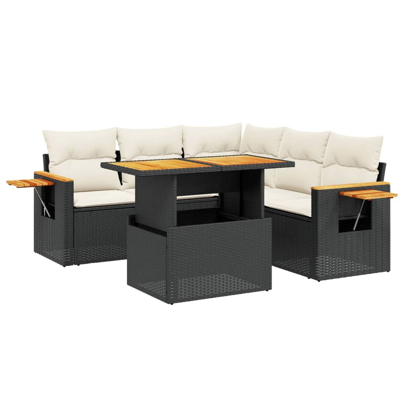 6 Piece Garden Sofa Set with Cushions Black Poly Rattan Payday Deals