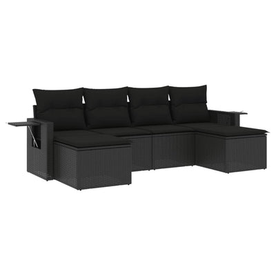 6 Piece Garden Sofa Set with Cushions Black Poly Rattan Payday Deals