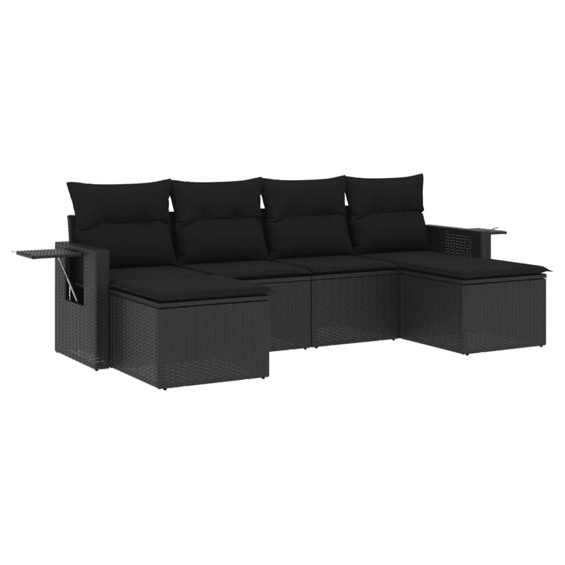 6 Piece Garden Sofa Set with Cushions Black Poly Rattan Payday Deals