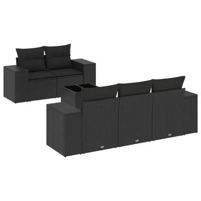 6 Piece Garden Sofa Set with Cushions Black Poly Rattan Payday Deals