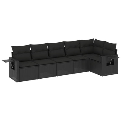 6 Piece Garden Sofa Set with Cushions Black Poly Rattan Payday Deals