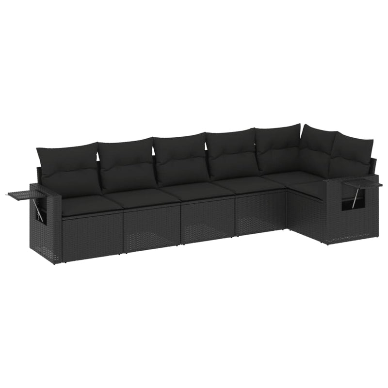 6 Piece Garden Sofa Set with Cushions Black Poly Rattan Payday Deals