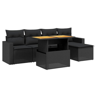 6 Piece Garden Sofa Set with Cushions Black Poly Rattan Payday Deals