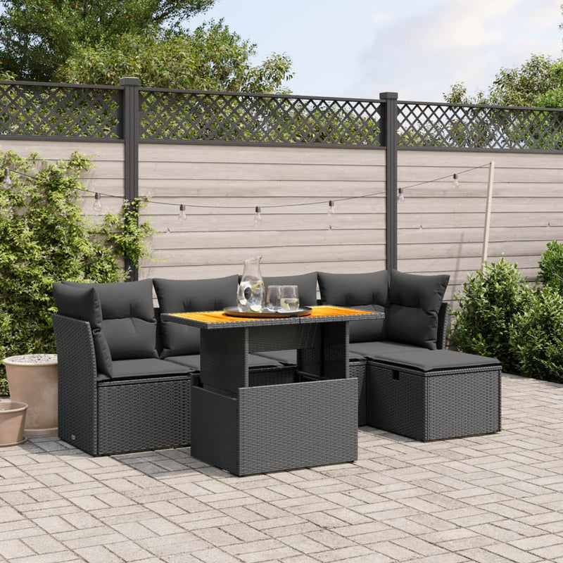 6 Piece Garden Sofa Set with Cushions Black Poly Rattan Payday Deals