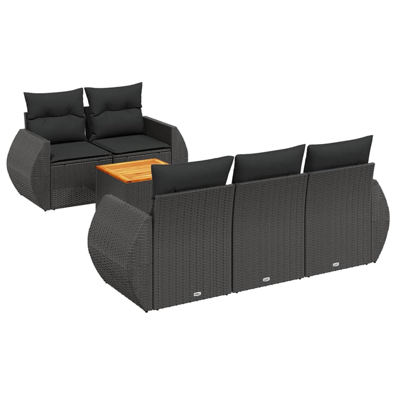 6 Piece Garden Sofa Set with Cushions Black Poly Rattan Payday Deals