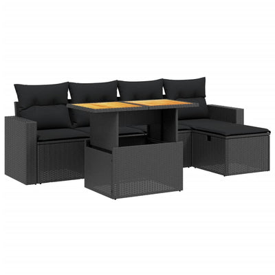 6 Piece Garden Sofa Set with Cushions Black Poly Rattan Payday Deals