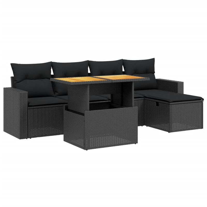 6 Piece Garden Sofa Set with Cushions Black Poly Rattan Payday Deals