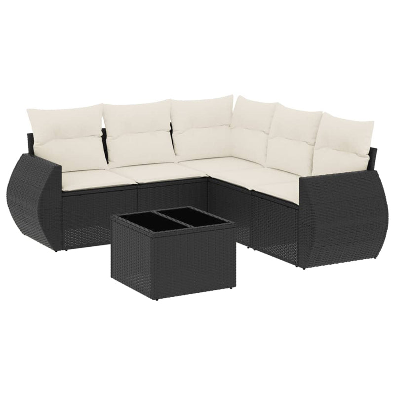 6 Piece Garden Sofa Set with Cushions Black Poly Rattan Payday Deals