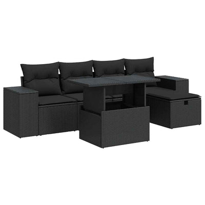 6 Piece Garden Sofa Set with Cushions Black Poly Rattan Payday Deals