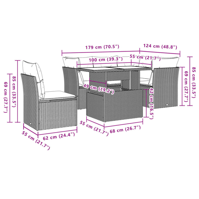 6 Piece Garden Sofa Set with Cushions Black Poly Rattan Payday Deals
