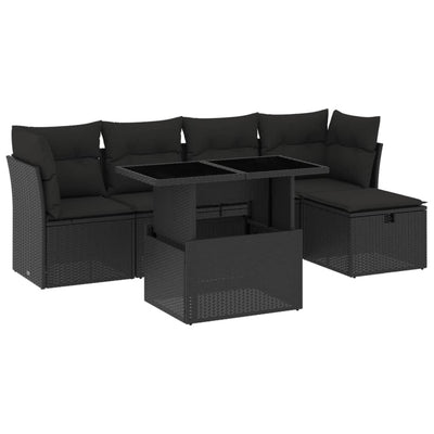 6 Piece Garden Sofa Set with Cushions Black Poly Rattan Payday Deals