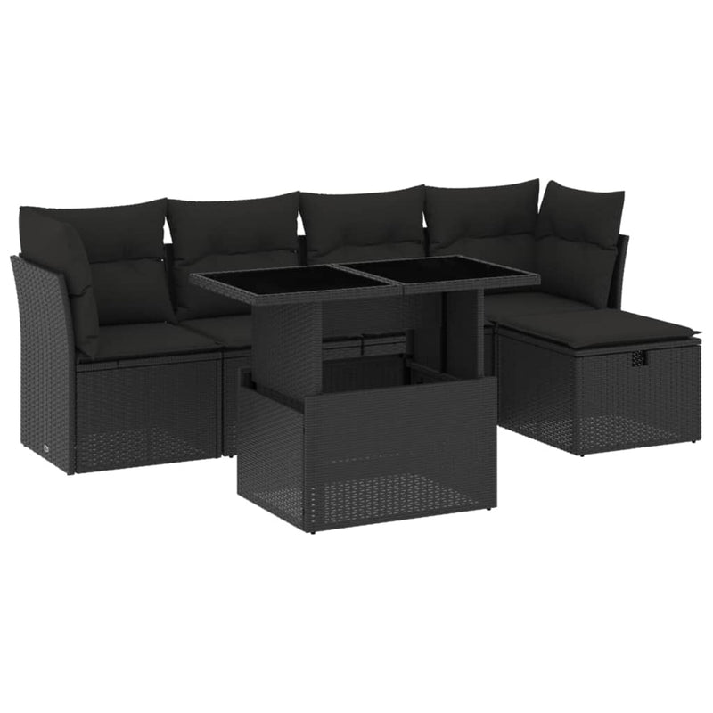 6 Piece Garden Sofa Set with Cushions Black Poly Rattan Payday Deals